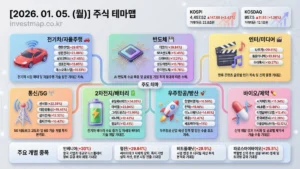 2026년 1월 5일 주식테마맵 - 주요 테마별 급등주 및 상승 이유 한눈에 보기