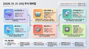 2026년 1월 21일 주식테마맵 인포그래픽 - AI/인공지능 로보로보 상한가 시각화 분석